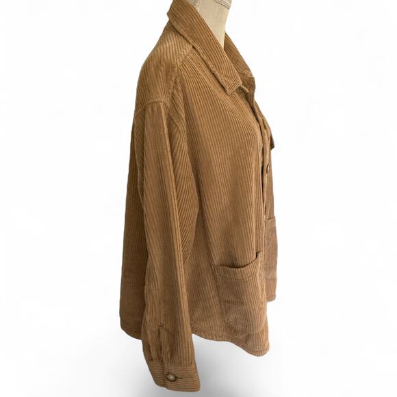 American Eagle (AE) Large Button Down Tan Corduroy Ribbed Jacket - Picture 3 of 7